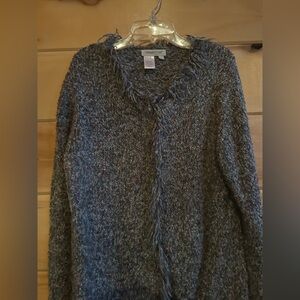 Coldwater Creek gray button front fringed  Cardigan size large